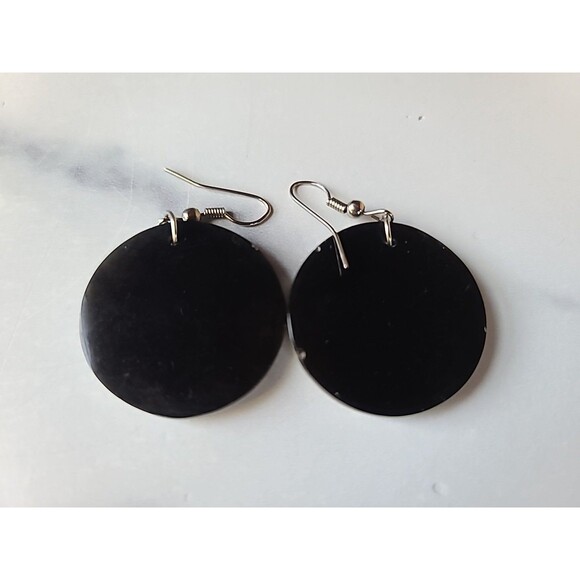 Red And White Circular Shell Dangling Pierced Earrings Vintage - Picture 7 of 10